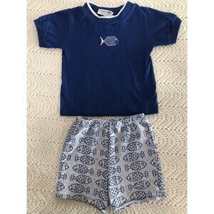 VTG Heathtex Kids 24 Mo Blue Fish Pajama Set